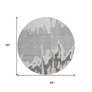 HomeRoots 5' Modern Gray and Silver Abstract Washable Indoor Outdoor Area Rug for Versatile Spaces and Style 8' Round 613628