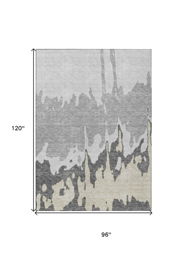 HomeRoots 5' Modern Gray and Silver Abstract Washable Indoor Outdoor Area Rug for Versatile Spaces and Style 8' X 10' 613629