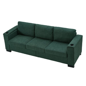 English Elm 93.7" Modern Living Room Sofa with Cup Holder & Hidden Storage, Upholstered Polyester, Durable Frame Green W1097S00195