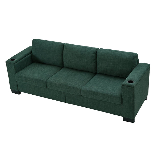 English Elm 93.7" Modern Living Room Sofa with Cup Holder & Hidden Storage, Upholstered Polyester, Durable Frame Green W1097S00195