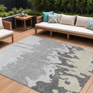 HomeRoots 5' Modern Gray and Silver Abstract Washable Indoor Outdoor Area Rug for Versatile Spaces and Style 9' X 12' 613630