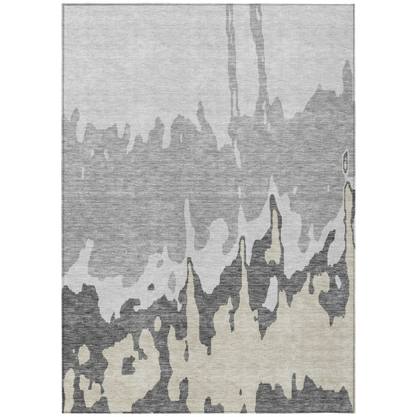 HomeRoots 5' Modern Gray and Silver Abstract Washable Indoor Outdoor Area Rug for Versatile Spaces and Style 9' X 12' 613630