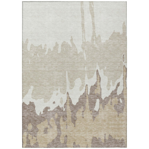 HomeRoots 5' Abstract Ivory and Beige Area Rug - Stylish, Washable, Stain-Resistant for Indoor and Outdoor Use 5' X 8' 613633
