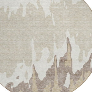 HomeRoots 5' Abstract Ivory and Beige Area Rug - Stylish, Washable, Stain-Resistant for Indoor and Outdoor Use 8' Round 613634