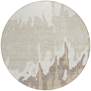 HomeRoots 5' Abstract Ivory and Beige Area Rug - Stylish, Washable, Stain-Resistant for Indoor and Outdoor Use 8' Round 613634