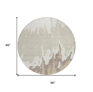 HomeRoots 5' Abstract Ivory and Beige Area Rug - Stylish, Washable, Stain-Resistant for Indoor and Outdoor Use 8' Round 613634