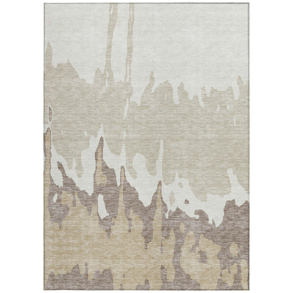 HomeRoots 5' Abstract Ivory and Beige Area Rug - Stylish, Washable, Stain-Resistant for Indoor and Outdoor Use 8' X 10' 613635