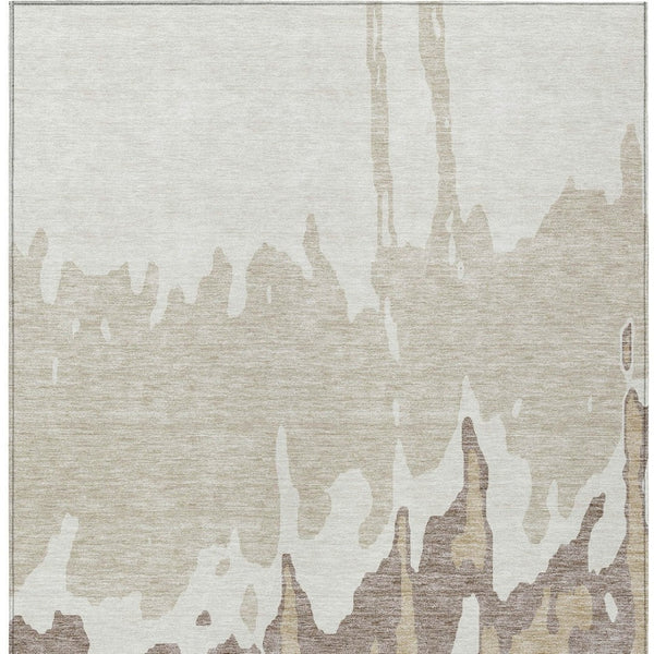 HomeRoots 5' Abstract Ivory and Beige Area Rug - Stylish, Washable, Stain-Resistant for Indoor and Outdoor Use 9' X 12' 613636