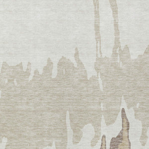 HomeRoots 5' Abstract Ivory and Beige Area Rug - Stylish, Washable, Stain-Resistant for Indoor and Outdoor Use 9' X 12' 613636