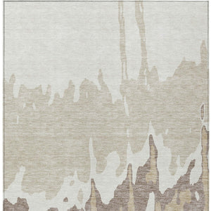 HomeRoots 5' Abstract Ivory and Beige Area Rug - Stylish, Washable, Stain-Resistant for Indoor and Outdoor Use 10' X 14' 613637