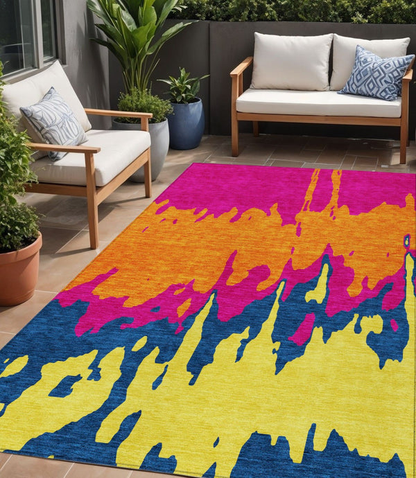 HomeRoots 5' Vibrant Pink, Orange, and Blue Abstract Washable Area Rug - Stylish Indoor/Outdoor Decor Solution 5' X 8' 613639