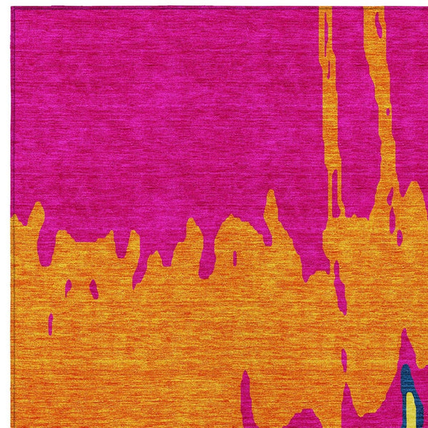 HomeRoots 5' Vibrant Pink, Orange, and Blue Abstract Washable Area Rug - Stylish Indoor/Outdoor Decor Solution 5' X 8' 613639