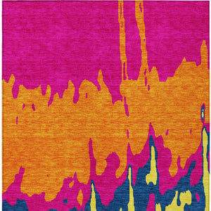 HomeRoots 5' Vibrant Pink, Orange, and Blue Abstract Washable Area Rug - Stylish Indoor/Outdoor Decor Solution 5' X 8' 613639