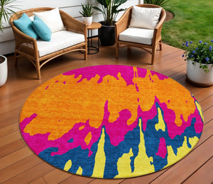 HomeRoots 5' Vibrant Pink, Orange, and Blue Abstract Washable Area Rug - Stylish Indoor/Outdoor Decor Solution 8' Round 613640