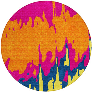 HomeRoots 5' Vibrant Pink, Orange, and Blue Abstract Washable Area Rug - Stylish Indoor/Outdoor Decor Solution 8' Round 613640