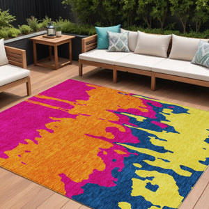 HomeRoots 5' Vibrant Pink, Orange, and Blue Abstract Washable Area Rug - Stylish Indoor/Outdoor Decor Solution 8' X 10' 613641