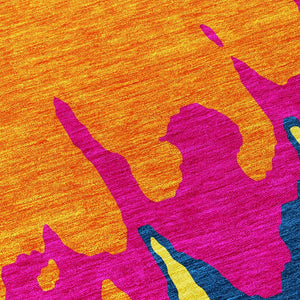 HomeRoots 5' Vibrant Pink, Orange, and Blue Abstract Washable Area Rug - Stylish Indoor/Outdoor Decor Solution 8' X 10' 613641
