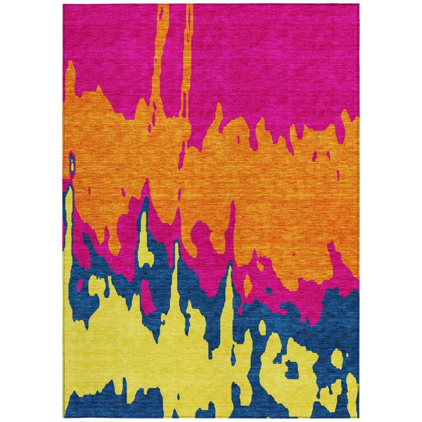 HomeRoots 5' Vibrant Pink, Orange, and Blue Abstract Washable Area Rug - Stylish Indoor/Outdoor Decor Solution 9' X 12' 613642