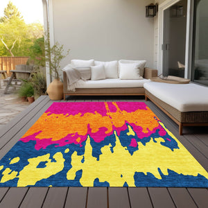 HomeRoots 5' Vibrant Pink, Orange, and Blue Abstract Washable Area Rug - Stylish Indoor/Outdoor Decor Solution 10' X 14' 613643