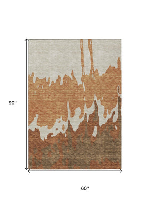 HomeRoots 5' Bold Orange and Brown Abstract Washable Area Rug - Durable Design for Indoor and Outdoor Use 5' X 8' 613645