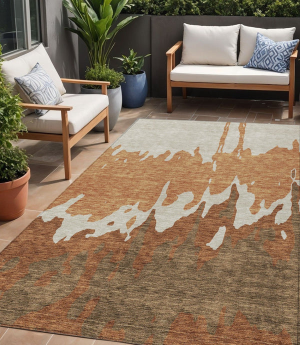 HomeRoots 5' Bold Orange and Brown Abstract Washable Area Rug - Durable Design for Indoor and Outdoor Use 5' X 8' 613645