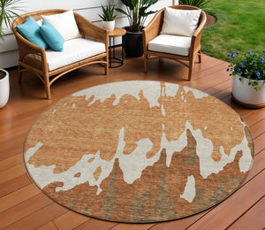 HomeRoots 5' Bold Orange and Brown Abstract Washable Area Rug - Durable Design for Indoor and Outdoor Use 8' Round 613646