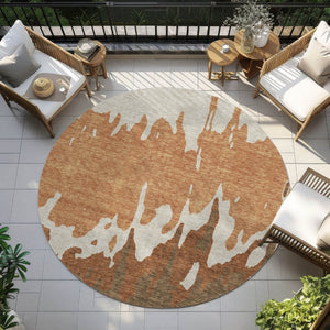 HomeRoots 5' Bold Orange and Brown Abstract Washable Area Rug - Durable Design for Indoor and Outdoor Use 8' Round 613646