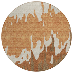 HomeRoots 5' Bold Orange and Brown Abstract Washable Area Rug - Durable Design for Indoor and Outdoor Use 8' Round 613646
