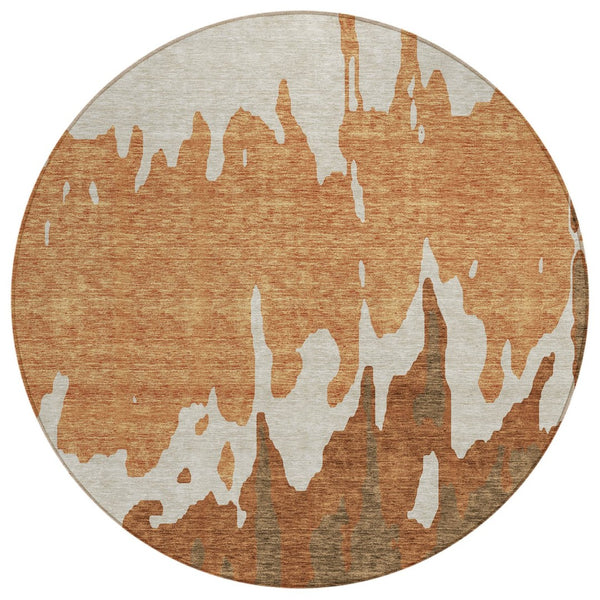 HomeRoots 5' Bold Orange and Brown Abstract Washable Area Rug - Durable Design for Indoor and Outdoor Use 8' Round 613646