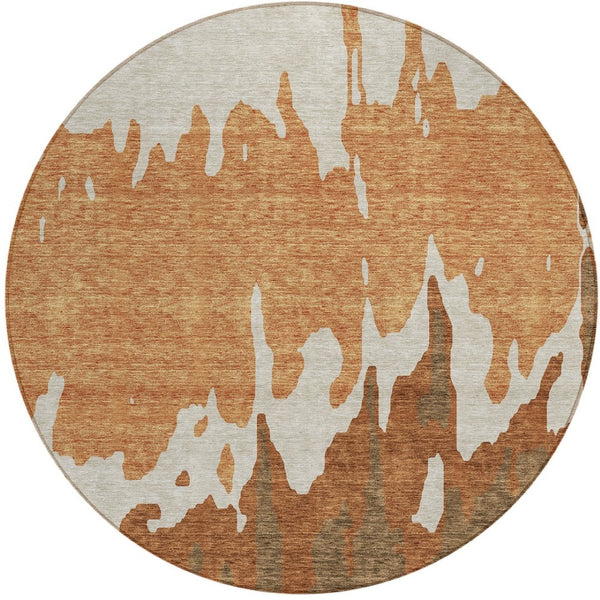 HomeRoots 5' Bold Orange and Brown Abstract Washable Area Rug - Durable Design for Indoor and Outdoor Use 8' Round 613646