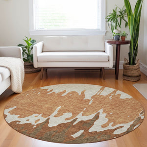 HomeRoots 5' Bold Orange and Brown Abstract Washable Area Rug - Durable Design for Indoor and Outdoor Use 8' Round 613646