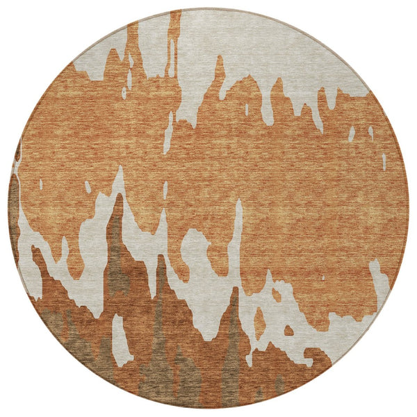 HomeRoots 5' Bold Orange and Brown Abstract Washable Area Rug - Durable Design for Indoor and Outdoor Use 8' Round 613646