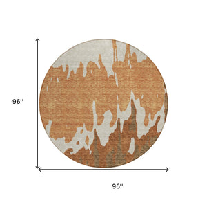 HomeRoots 5' Bold Orange and Brown Abstract Washable Area Rug - Durable Design for Indoor and Outdoor Use 8' Round 613646