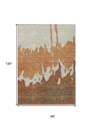 HomeRoots 5' Bold Orange and Brown Abstract Washable Area Rug - Durable Design for Indoor and Outdoor Use 8' X 10' 613647