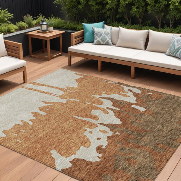 HomeRoots 5' Bold Orange and Brown Abstract Washable Area Rug - Durable Design for Indoor and Outdoor Use 8' X 10' 613647