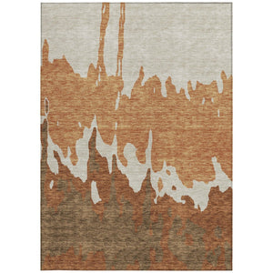 HomeRoots 5' Bold Orange and Brown Abstract Washable Area Rug - Durable Design for Indoor and Outdoor Use 9' X 12' 613648