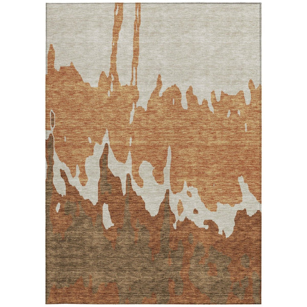 HomeRoots 5' Bold Orange and Brown Abstract Washable Area Rug - Durable Design for Indoor and Outdoor Use 9' X 12' 613648