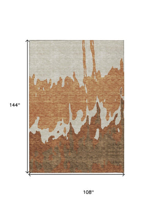 HomeRoots 5' Bold Orange and Brown Abstract Washable Area Rug - Durable Design for Indoor and Outdoor Use 9' X 12' 613648
