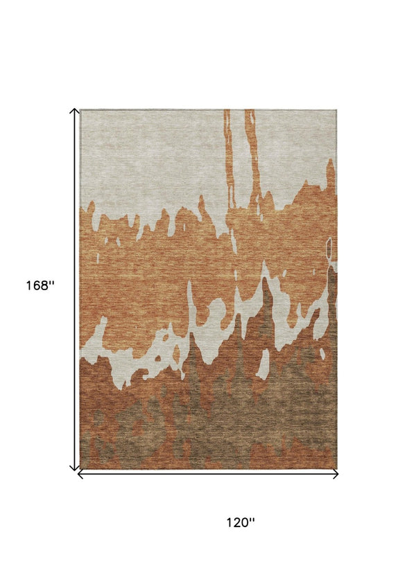 HomeRoots 5' Bold Orange and Brown Abstract Washable Area Rug - Durable Design for Indoor and Outdoor Use 10' X 14' 613649