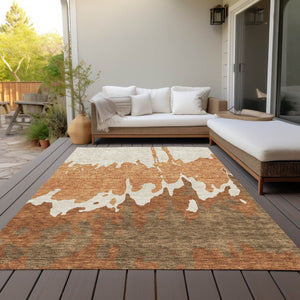 HomeRoots 5' Bold Orange and Brown Abstract Washable Area Rug - Durable Design for Indoor and Outdoor Use 10' X 14' 613649