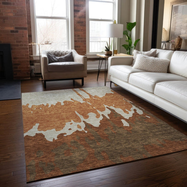 HomeRoots 5' Bold Orange and Brown Abstract Washable Area Rug - Durable Design for Indoor and Outdoor Use 10' X 14' 613649
