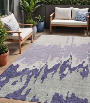HomeRoots 5' Stylish Purple and Ivory Abstract Area Rug - Machine Washable, Durable for Indoor & Outdoor Use 5' X 8' 613651