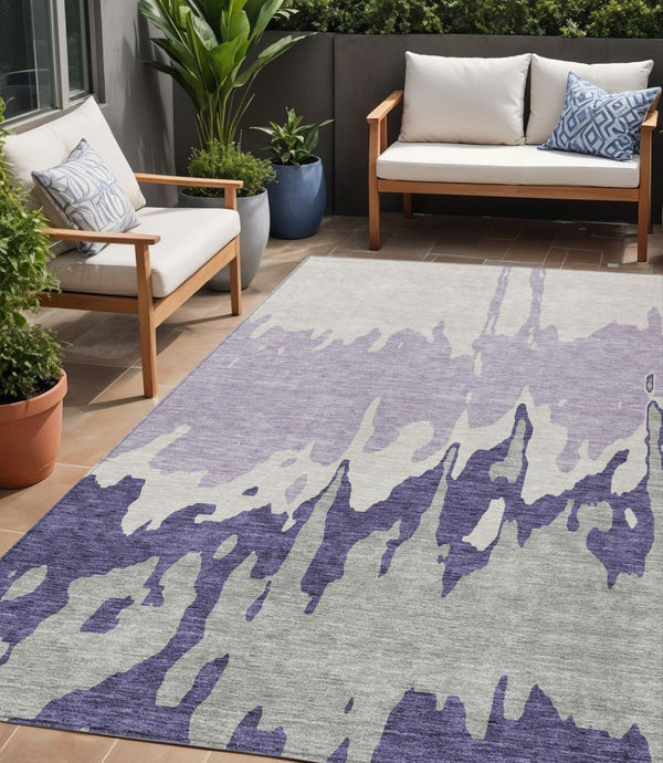 HomeRoots 5' Stylish Purple and Ivory Abstract Area Rug - Machine Washable, Durable for Indoor & Outdoor Use 5' X 8' 613651