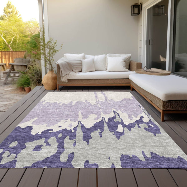 HomeRoots 5' Stylish Purple and Ivory Abstract Area Rug - Machine Washable, Durable for Indoor & Outdoor Use 5' X 8' 613651