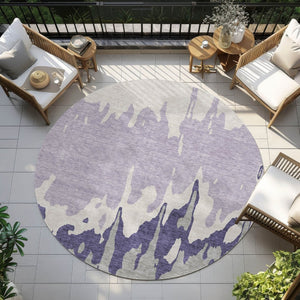 HomeRoots 5' Stylish Purple and Ivory Abstract Area Rug - Machine Washable, Durable for Indoor & Outdoor Use 8' Round 613652