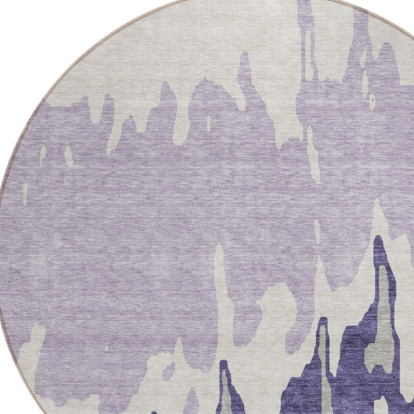 HomeRoots 5' Stylish Purple and Ivory Abstract Area Rug - Machine Washable, Durable for Indoor & Outdoor Use 8' Round 613652