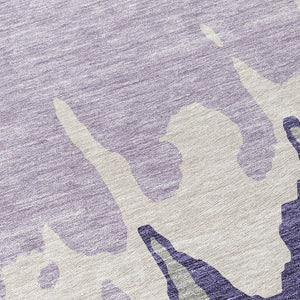 HomeRoots 5' Stylish Purple and Ivory Abstract Area Rug - Machine Washable, Durable for Indoor & Outdoor Use 8' Round 613652