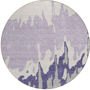 HomeRoots 5' Stylish Purple and Ivory Abstract Area Rug - Machine Washable, Durable for Indoor & Outdoor Use 8' Round 613652
