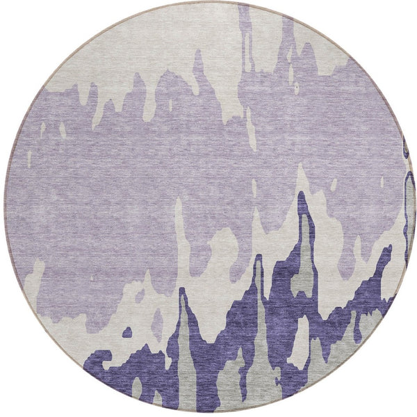 HomeRoots 5' Stylish Purple and Ivory Abstract Area Rug - Machine Washable, Durable for Indoor & Outdoor Use 8' Round 613652