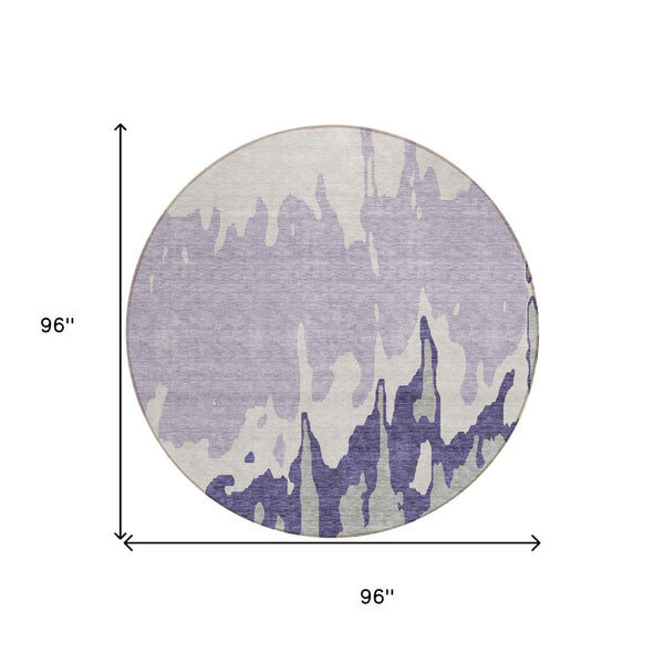 HomeRoots 5' Stylish Purple and Ivory Abstract Area Rug - Machine Washable, Durable for Indoor & Outdoor Use 8' Round 613652